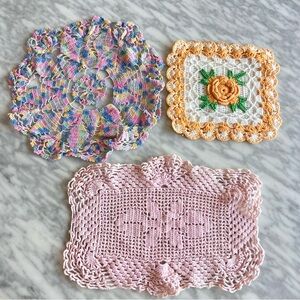 Vintage Colorful Crochet Doilies Set